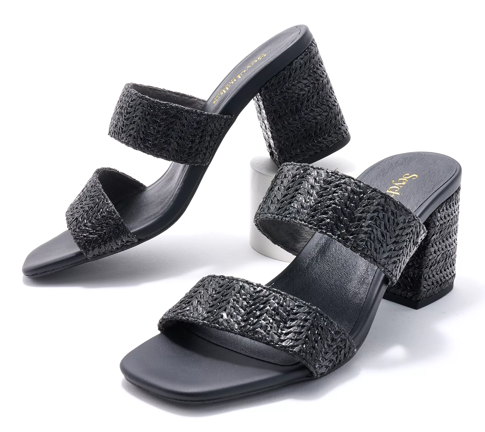 "As Is" Seychelles Double Band Raffia Heeled Sandals- Charli