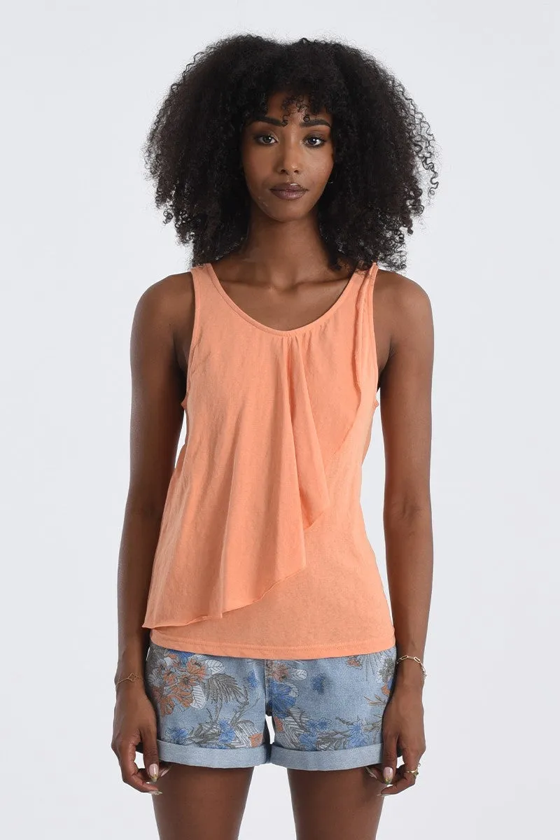 Asymmetric Overlay Tank Top - Apricot