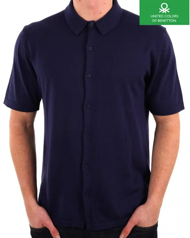 Benetton Button Thru Knitted Polo Navy