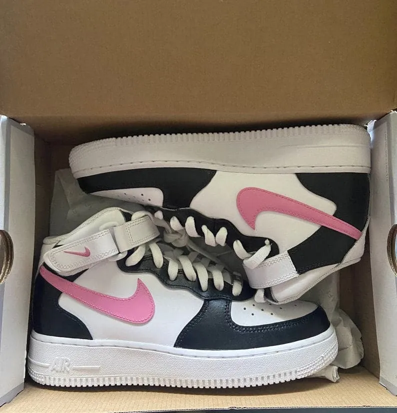 Black and Pink Custom Nike Air Force 1 Mids