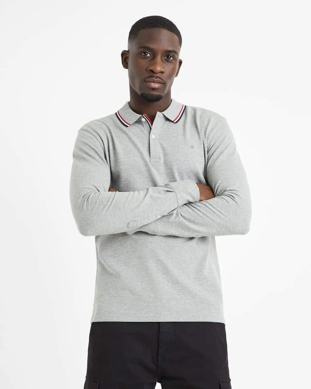 Celio Grey Long Sleeve Men Polo