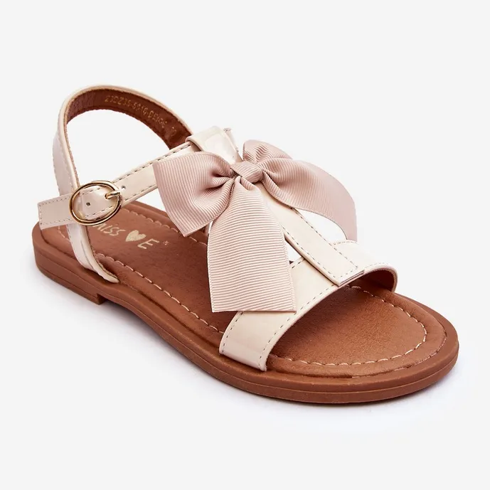 Children's lacquered sandals with a bow, beige Netina