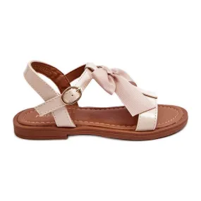 Children's lacquered sandals with a bow, beige Netina