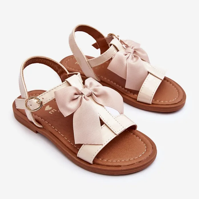 Children's lacquered sandals with a bow, beige Netina