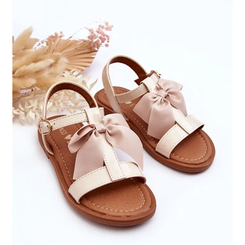 Children's lacquered sandals with a bow, beige Netina