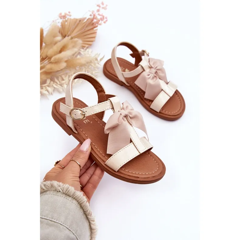 Children's lacquered sandals with a bow, beige Netina