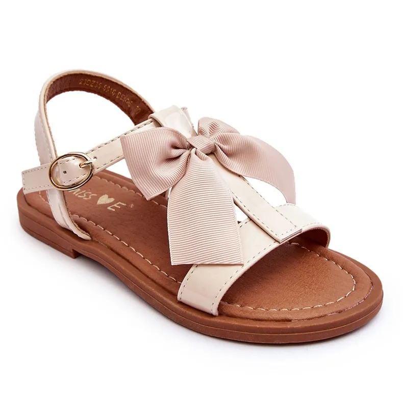 Children's lacquered sandals with a bow, beige Netina