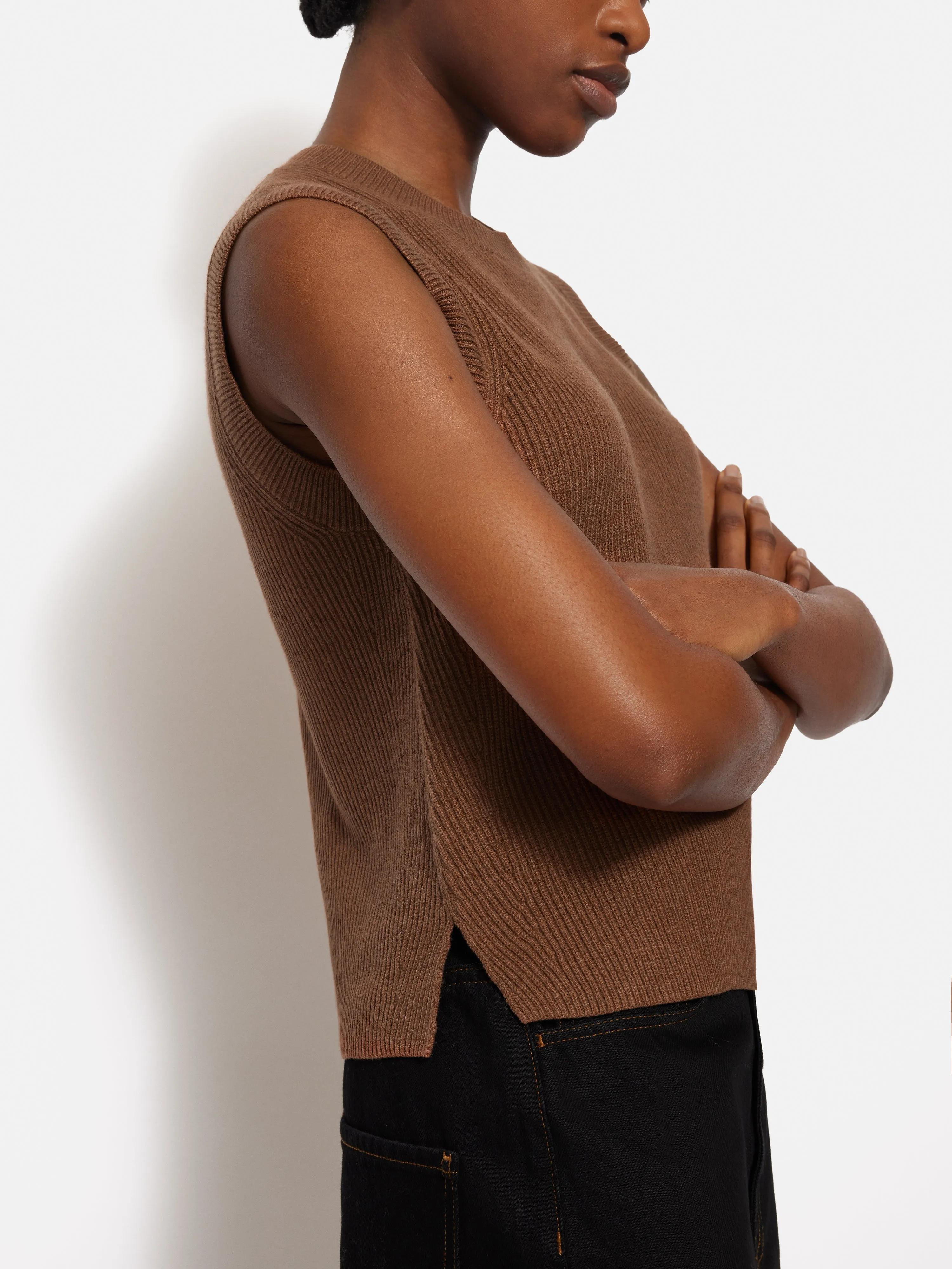 Cotton Blend Crew Tank | Toffee