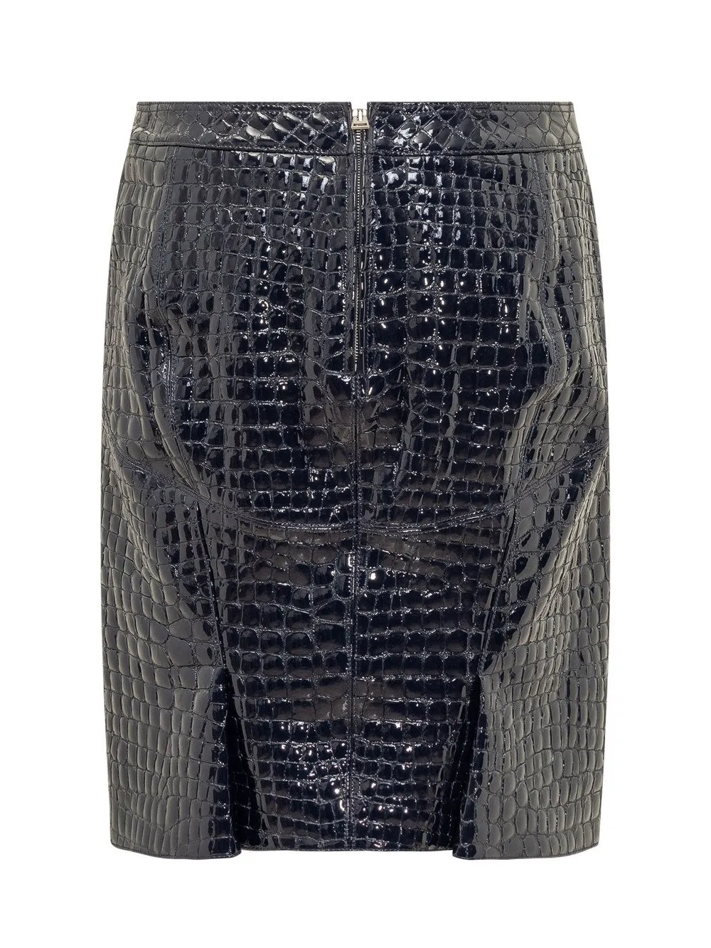 Crocodile-embossed Leather Skirt