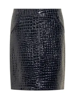 Crocodile-embossed Leather Skirt