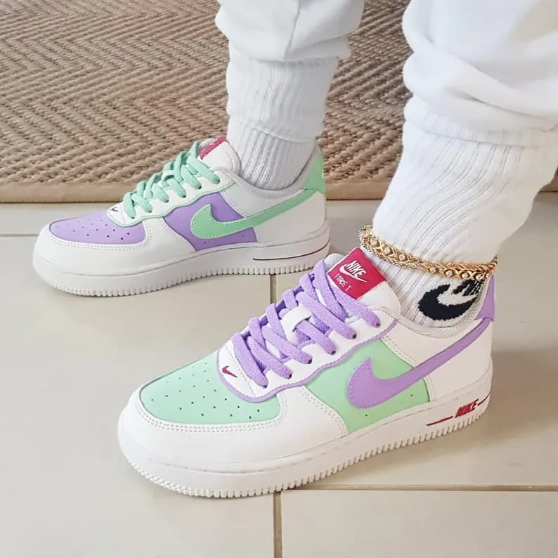 Custom Nike Air Force 1 Mint Green and Lilac Purple