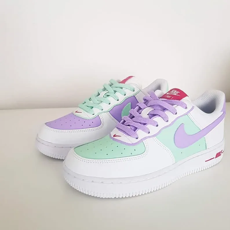 Custom Nike Air Force 1 Mint Green and Lilac Purple