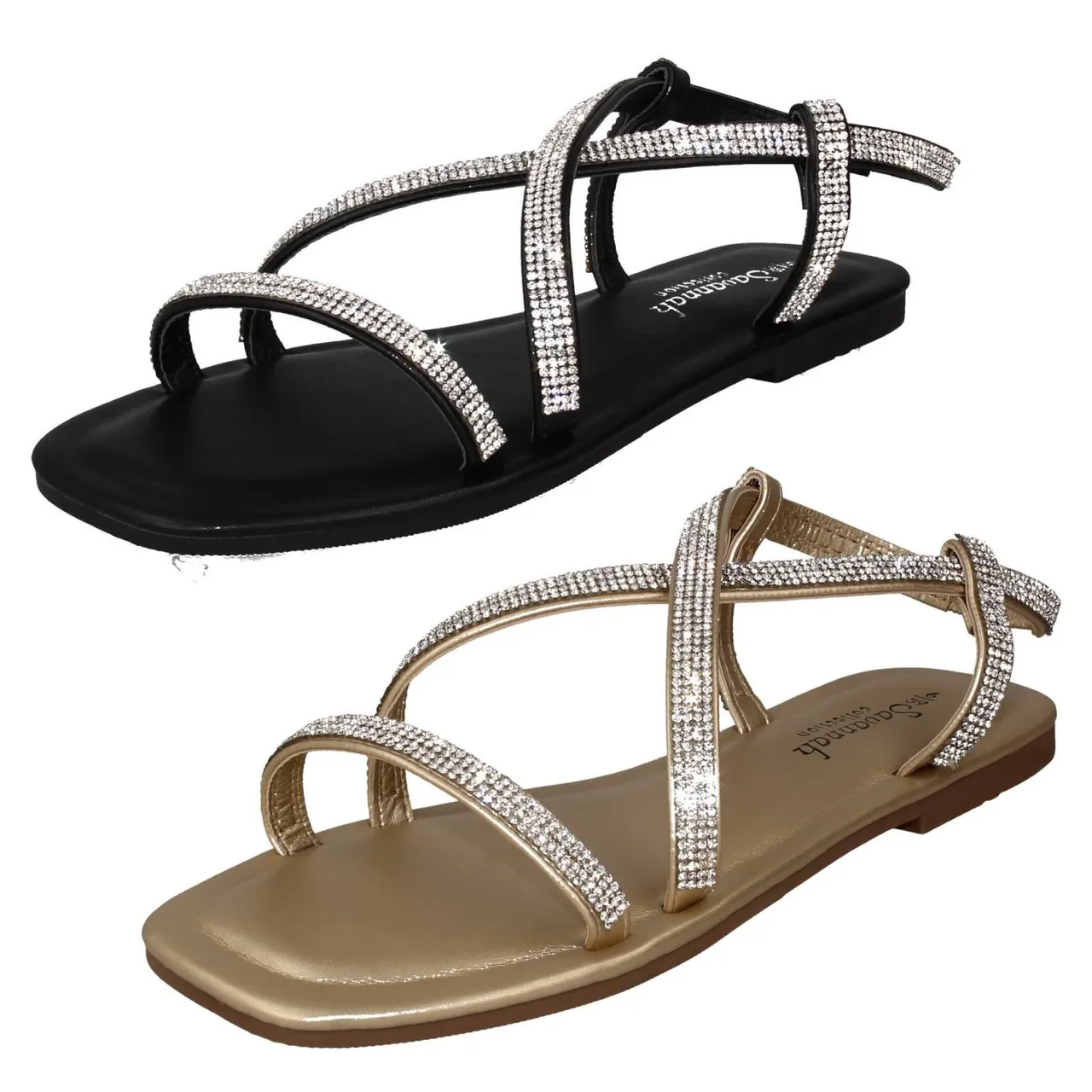 Ladies Savannah X Strappy Diamante Wide Fit Sandals F0R0415