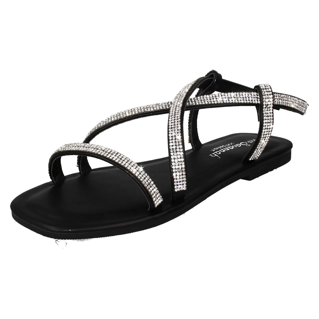 Ladies Savannah X Strappy Diamante Wide Fit Sandals F0R0415