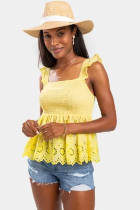 Lana Eyelet Smocked Tank Top