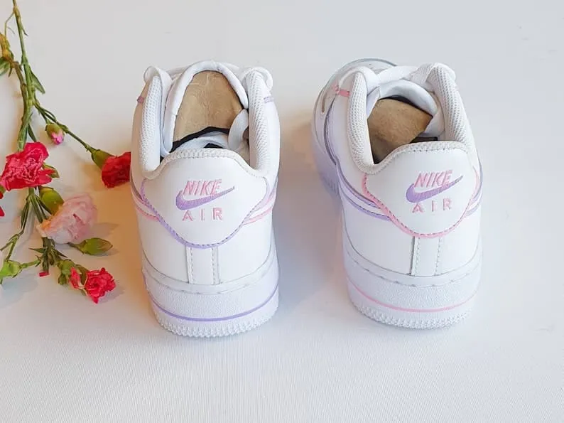 Lilac and pink: painted tick, mid-soles and details. Custom Nike Air Force 1