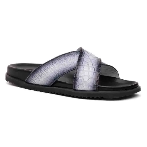 Mauri Men's Coral White/Black Hornback Skin Burnished Sandals