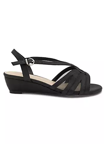 Paradox London Black Wide Fit Shimmer Low Wedge Sandals | Kaleidoscope