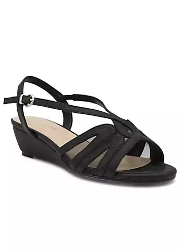 Paradox London Black Wide Fit Shimmer Low Wedge Sandals | Kaleidoscope