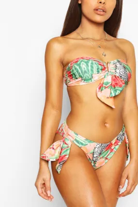 Petite Abstract Animal Bandeau High Leg Bikini