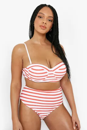 Plus Nautical Stripe High Waist Bikini Bottom