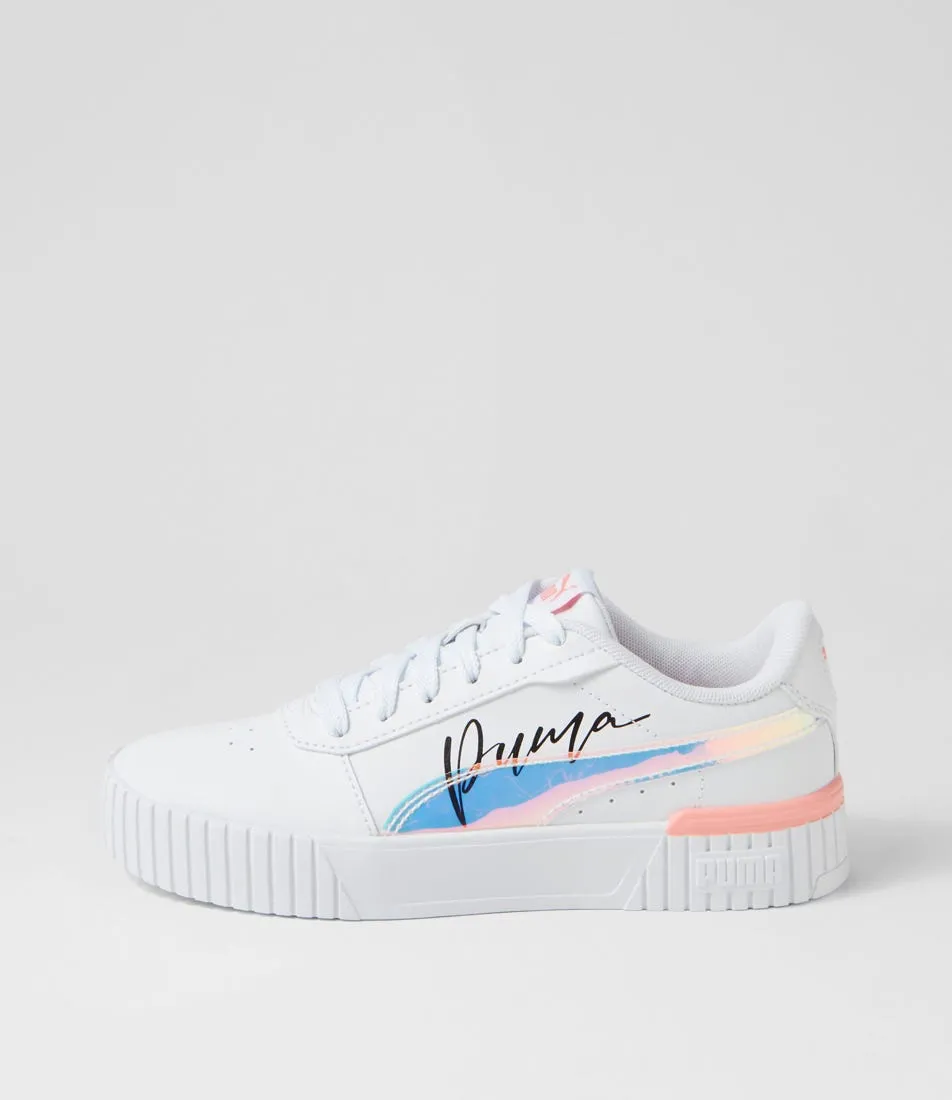 PUMA Carina 2 Jnr White Peach Black Leather Sneakers