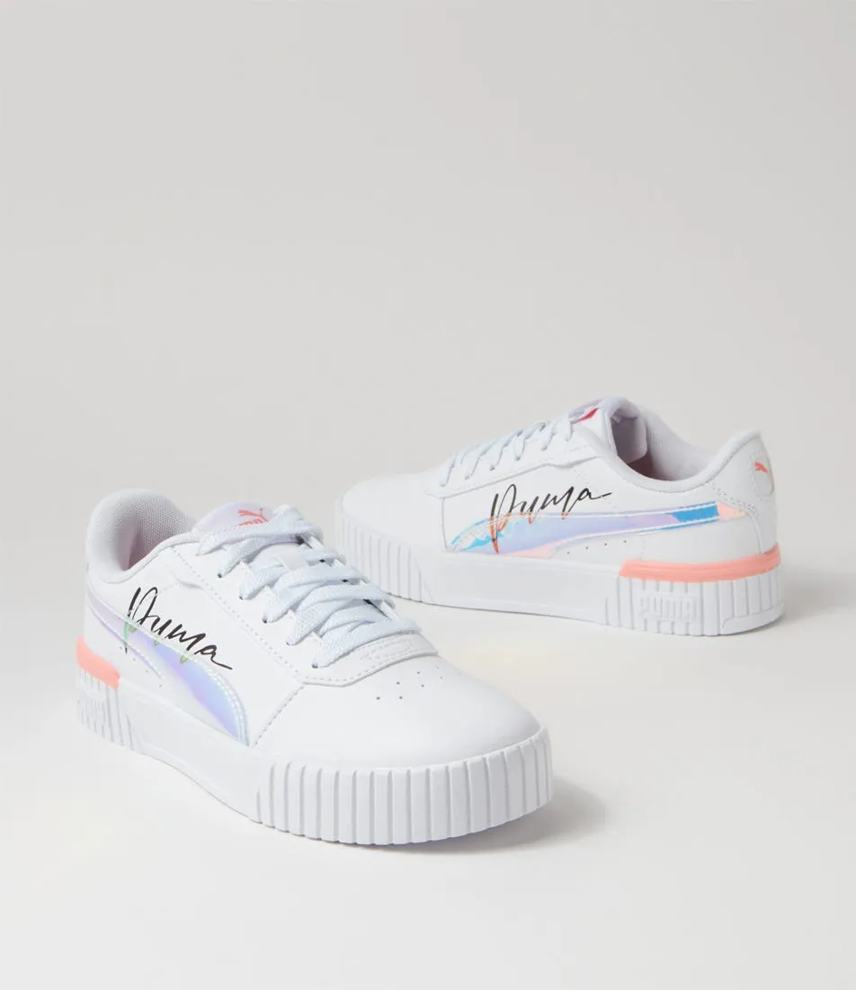 PUMA Carina 2 Jnr White Peach Black Leather Sneakers