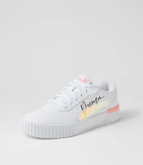 PUMA Carina 2 Jnr White Peach Black Leather Sneakers