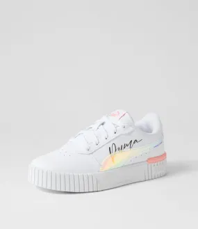 PUMA Carina 2 Jnr White Peach Smoothie Black Leather Sneakers