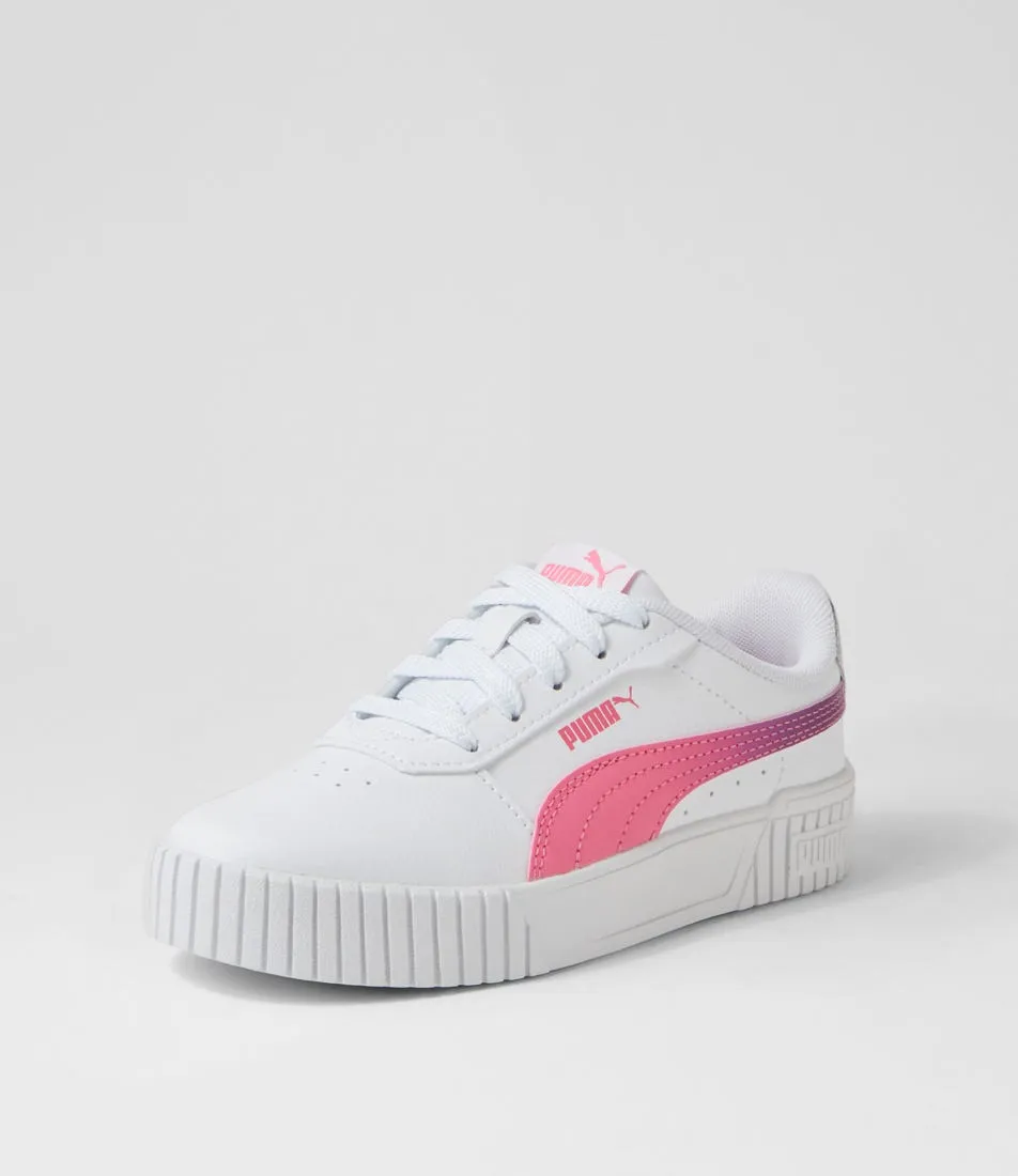 PUMA Carina 2 Jnr White Strawberry Purple Pop Leather Sneakers