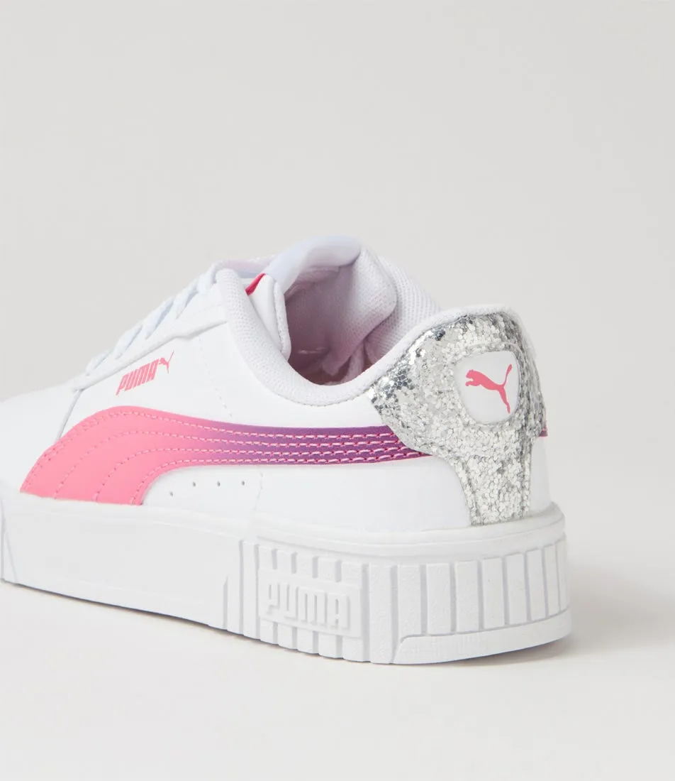 PUMA Carina 2 Jnr White Strawberry Purple Pop Leather Sneakers