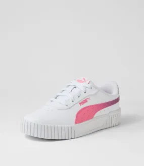 PUMA Carina 2 Jnr White Strawberry Purple Pop Leather Sneakers