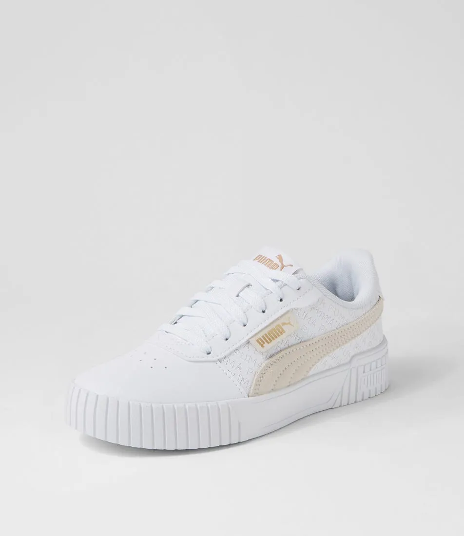 PUMA Carina 2 Logo White Gold Leather Sneakers