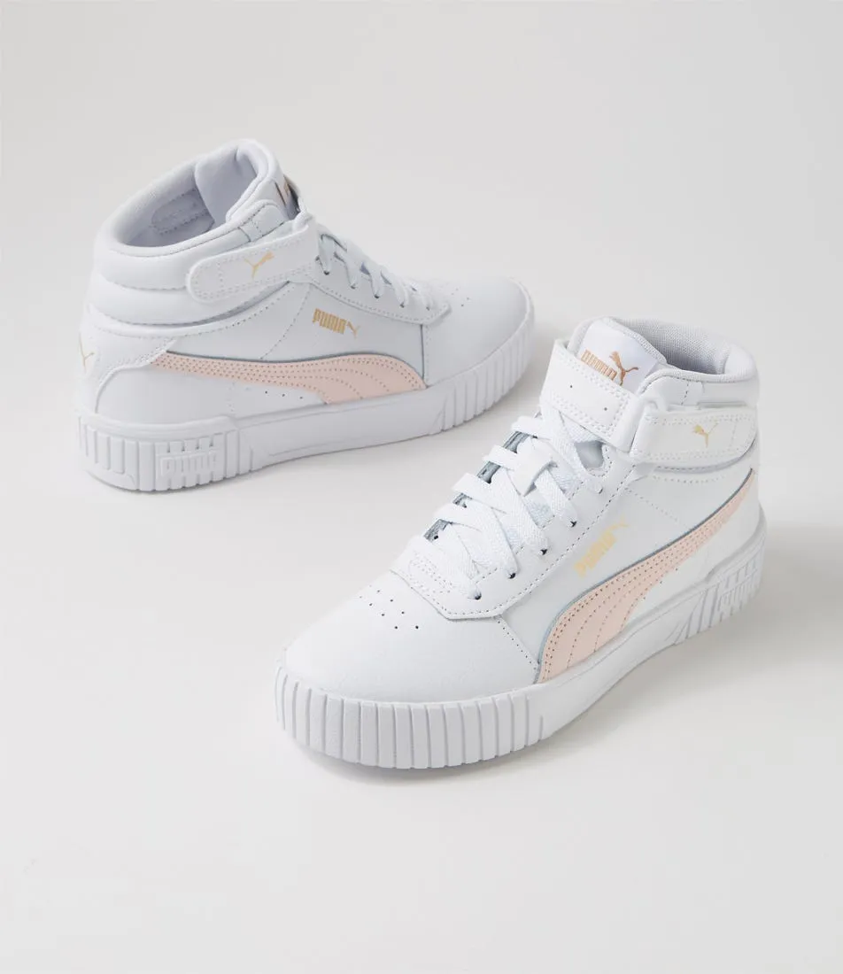 PUMA Carina 2 Mid White Pink Gold Leather Sneakers