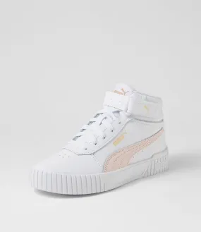 PUMA Carina 2 Mid White Pink Gold Leather Sneakers