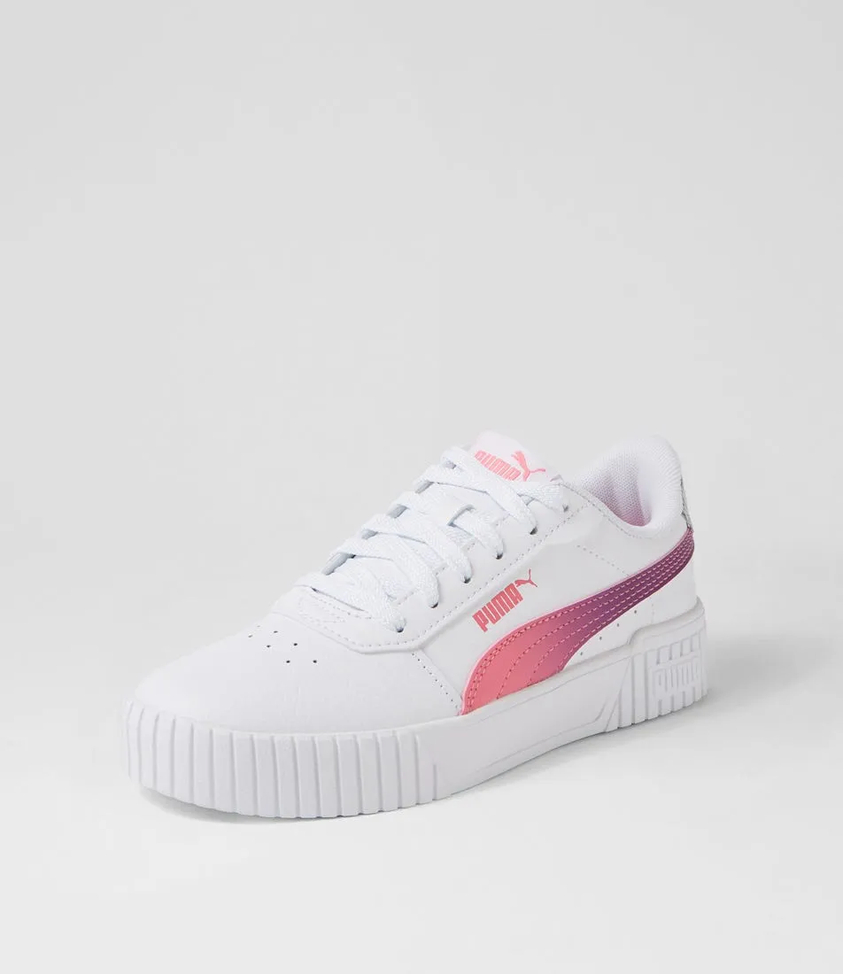 PUMA Carina 2 Sg Jnr White Strawberry Purple Pop Leather Sneakers