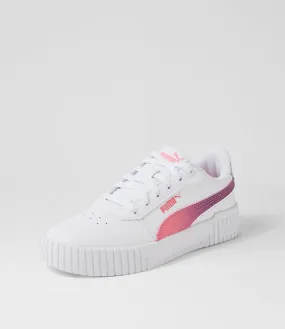 PUMA Carina 2 Sg Jnr White Strawberry Purple Pop Leather Sneakers