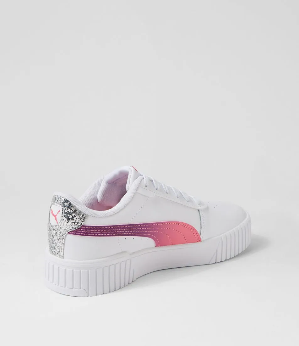 PUMA Carina 2 Sg Jnr White Strawberry Purple Pop Leather Sneakers