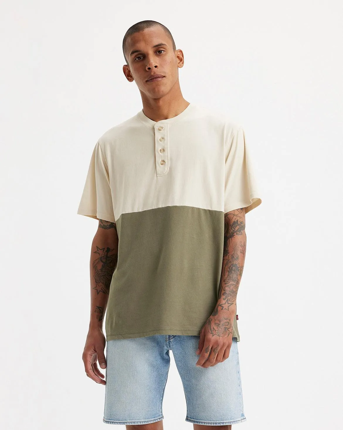 SHORT-SLEEVE HENLEY - NEUTRAL