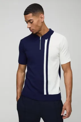 Stripe Colourblock Knitted Polo | boohooMAN UK