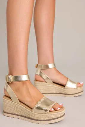 Swaying Palm Gold Espadrille Platform Wedge Sandals