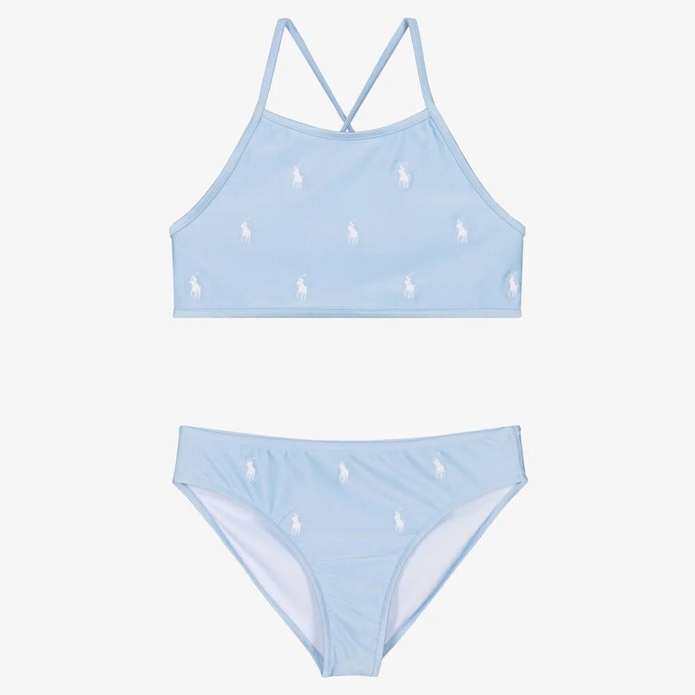 Teen Girls Blue & White Logo Bikini