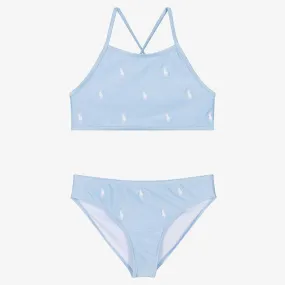 Teen Girls Blue & White Logo Bikini