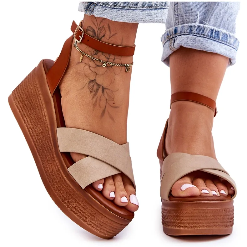 Women's Comfortable Wedge Sandals Brown-Beige Laurie