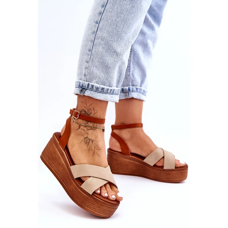 Women's Comfortable Wedge Sandals Brown-Beige Laurie