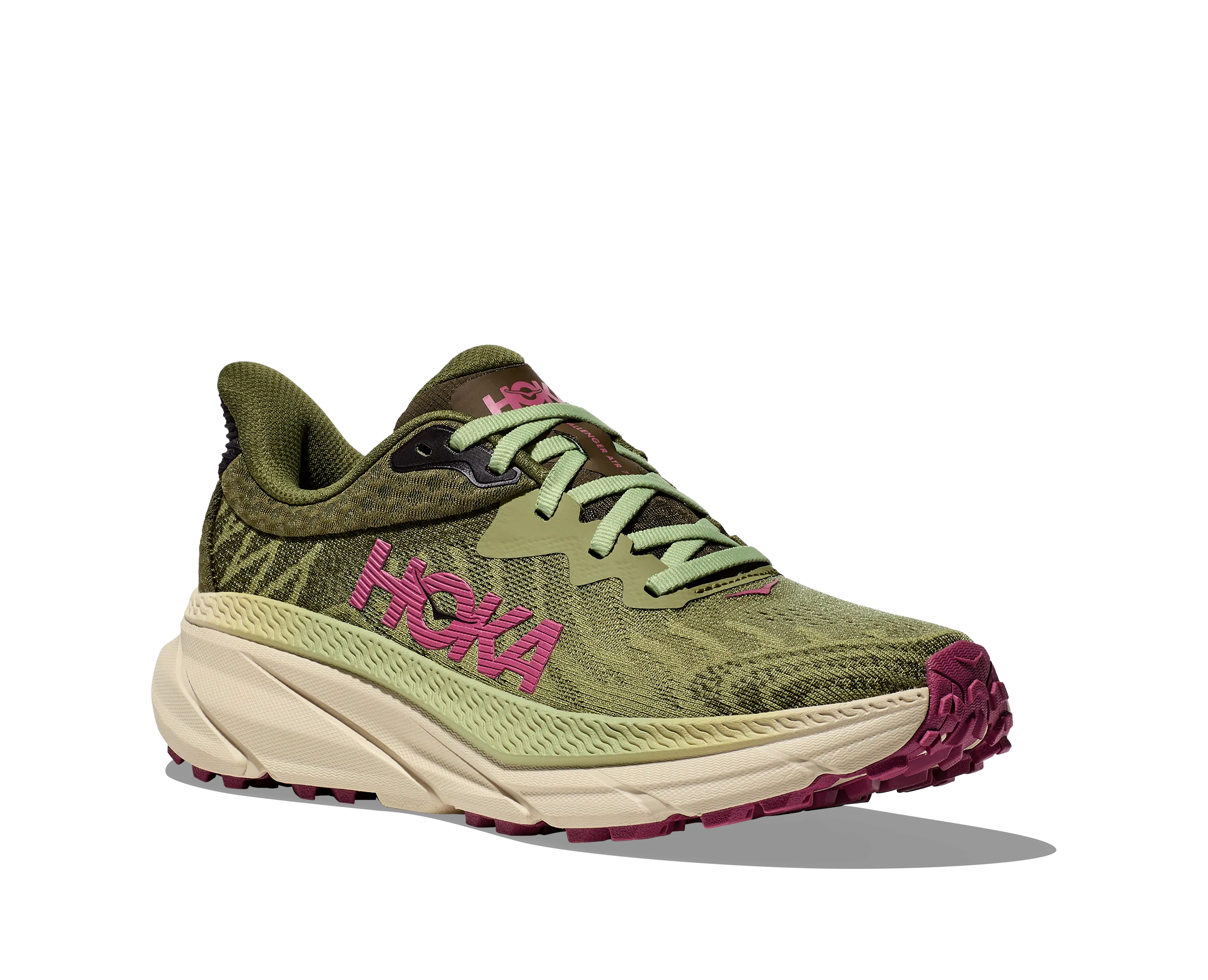 Women's Hoka Challenger 7 Color: Forest Floor/ Beet Root (WIDE WIDTH)