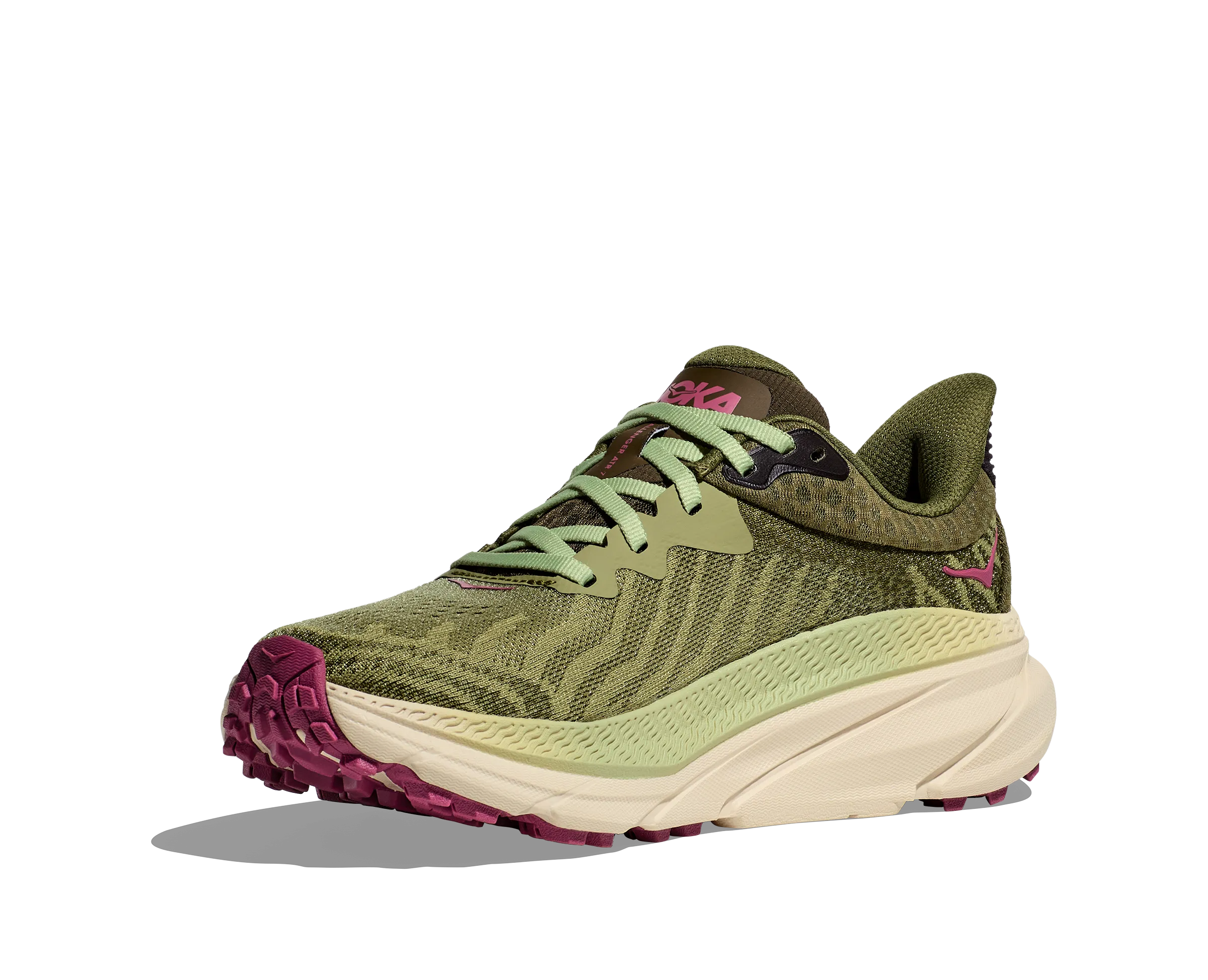 Women's Hoka Challenger 7 Color: Forest Floor/ Beet Root (WIDE WIDTH)