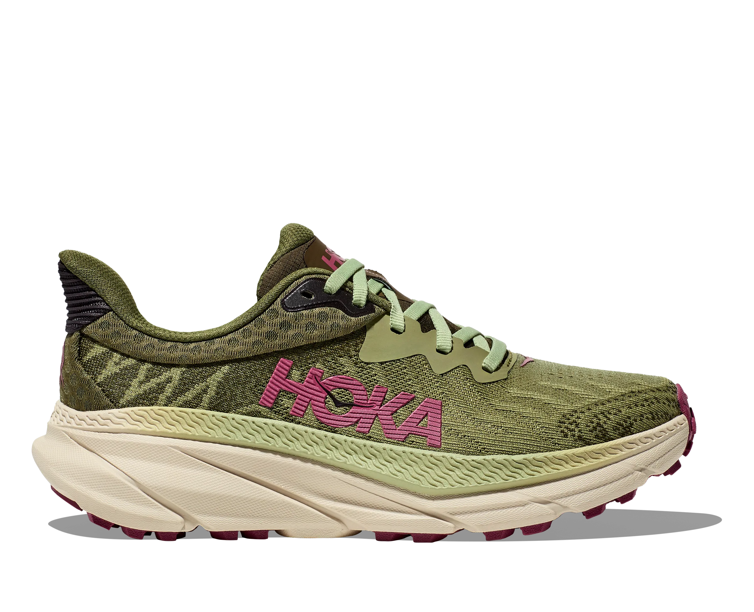 Women's Hoka Challenger 7 Color: Forest Floor/ Beet Root (WIDE WIDTH)