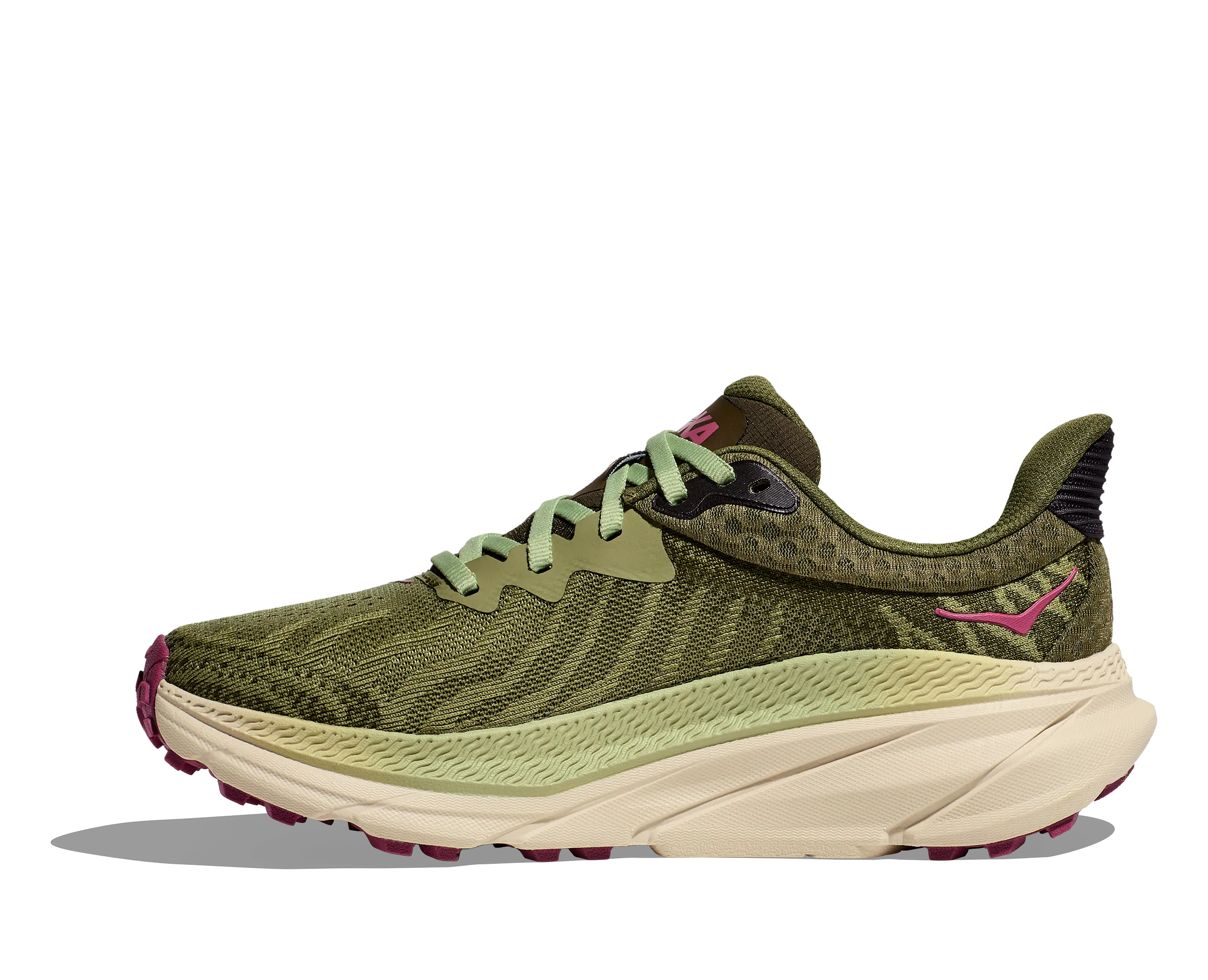 Women's Hoka Challenger 7 Color: Forest Floor/ Beet Root (WIDE WIDTH)